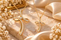 Collana croce farfalla oro e diamanti