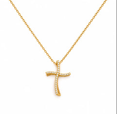 Collana croce ondulata SMALL oro e diamanti