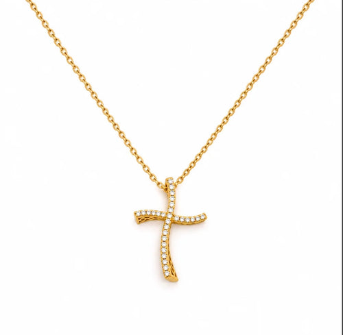 Collana croce ondulata SMALL oro e diamanti