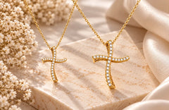 Collana croce ondulata SMALL oro e diamanti