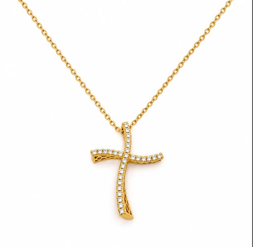 Collana croce ondulata BIG oro e diamanti