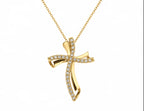 Collana croce ondulata BIG oro e diamanti