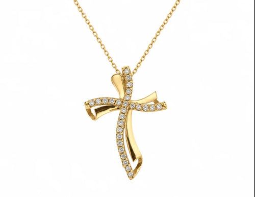 Collana croce ondulata BIG oro e diamanti