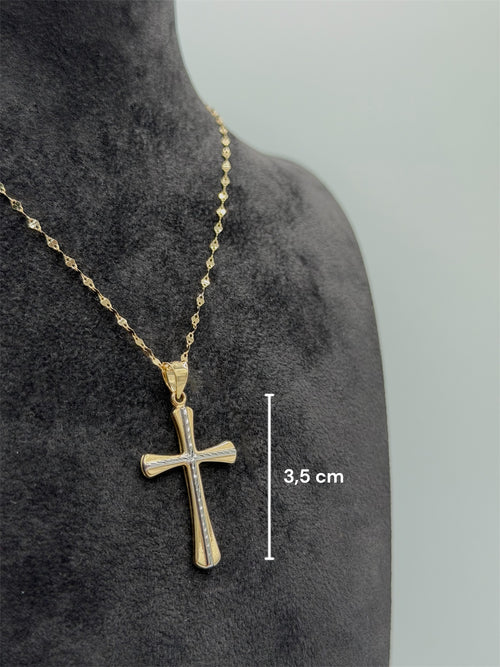 Collana croce bicolore oro
