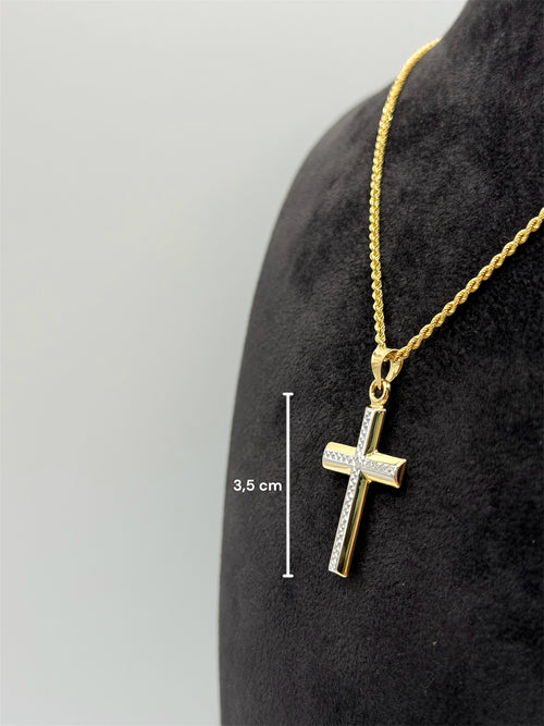 Collana croce bicolore lavorata oro
