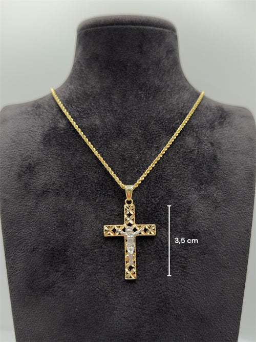 Collana croce con Cristo lavorata oro