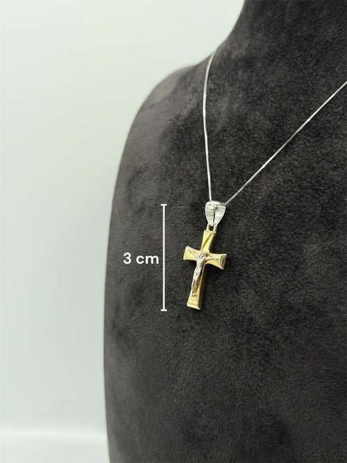 Collana croce scatolata con Cristo oro