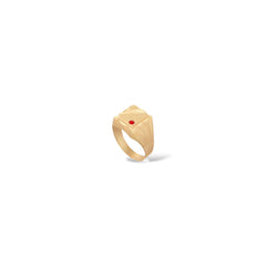Anello scudo con rubino oro uomo