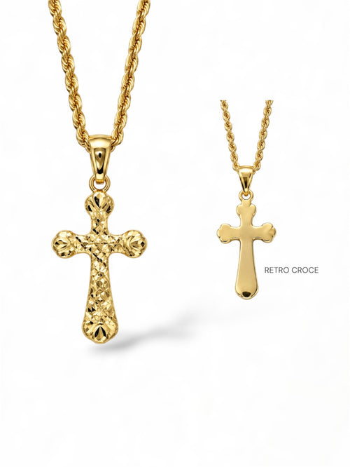 Collana croce lavorata-liscia oro